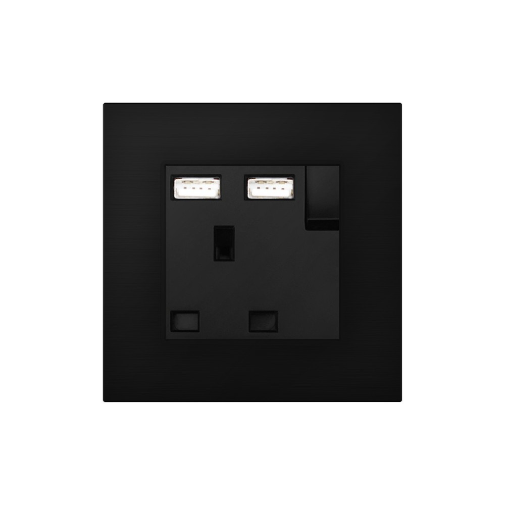 13A UK Switched Socket with 2 USB Chargers - Black