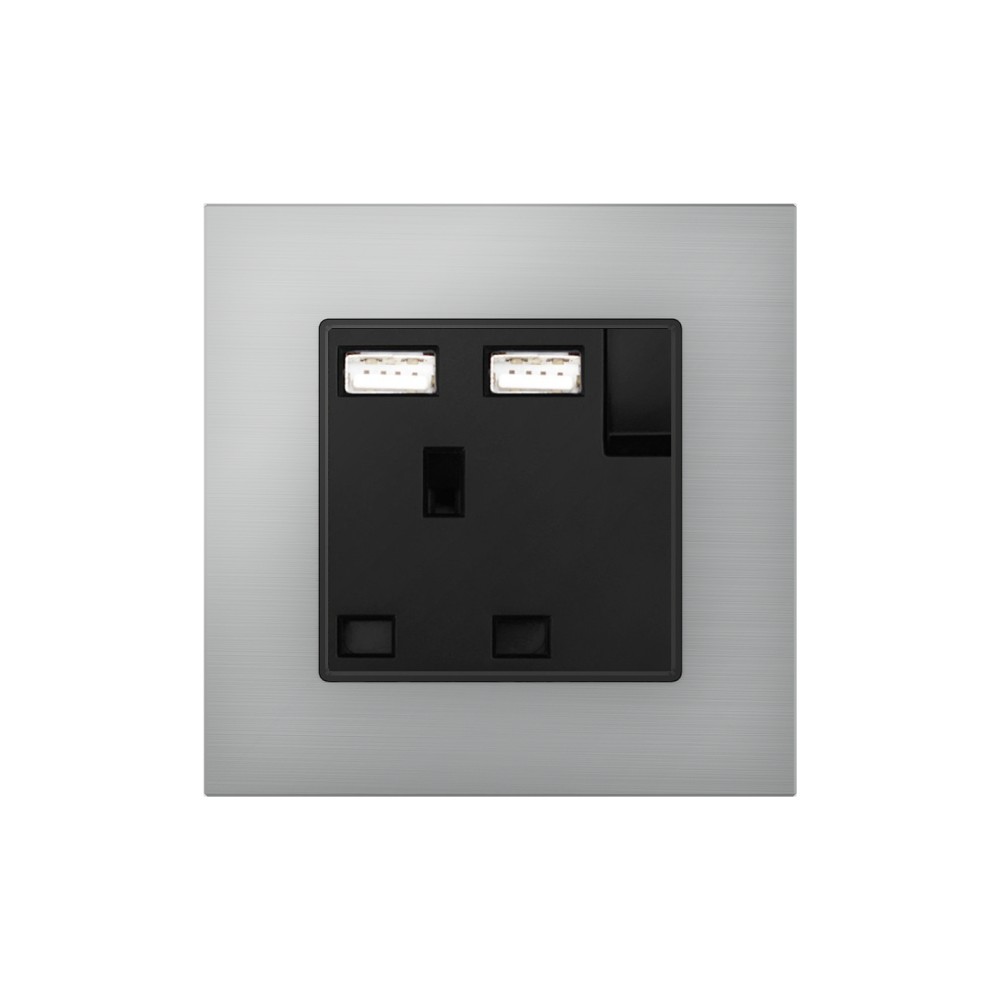 13A İngiliz Tipi 2 USB Şarj Cihazlı Anahtarlı Priz - Siyah