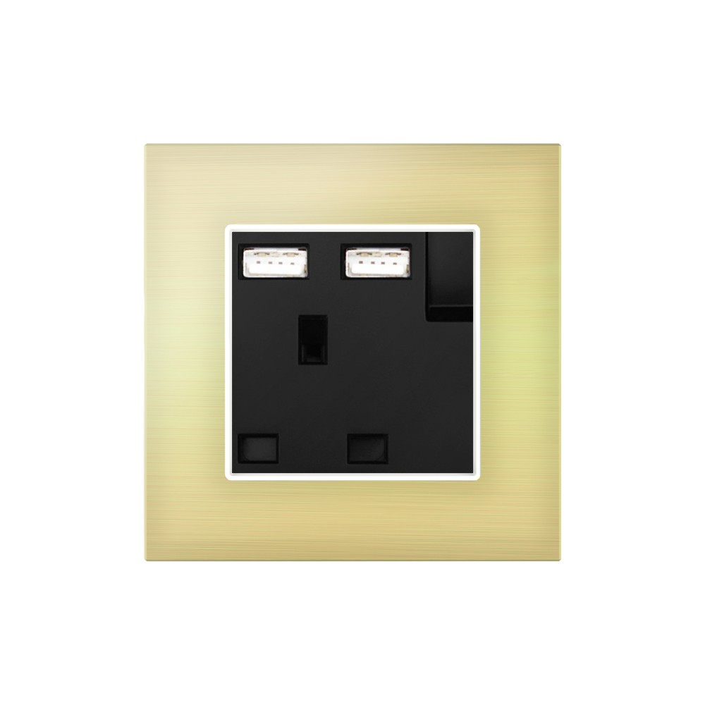 13A İngiliz Tipi 2 USB Şarj Cihazlı Anahtarlı Priz - Siyah