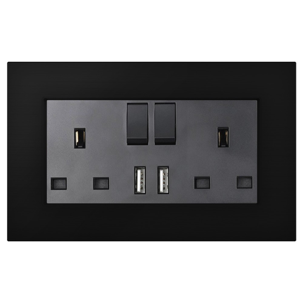 146 İngiliz Tipi 2 USB Şarj Cihazlı Anahtarlı Priz - Siyah