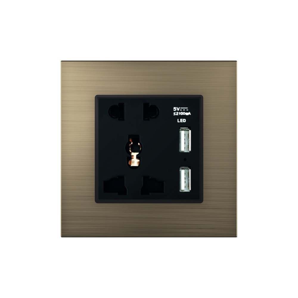 5 Pin'li Evrensel 2 USB Şarj Cihazlı Anahtarlı Priz - Siyah