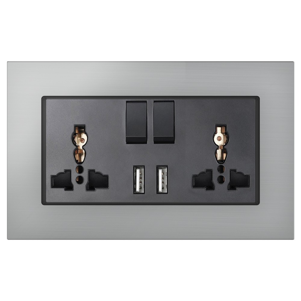 146 Tipi 3 Pin'li Evrensel 2 USB Şarj Cihazlı Anahtarlı Priz - Siyah