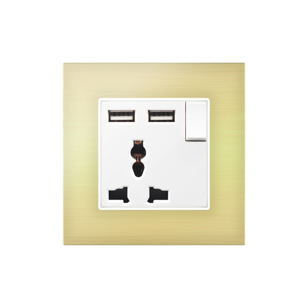 3 Pin Universal Switched Socket with 2 USB Charger - White