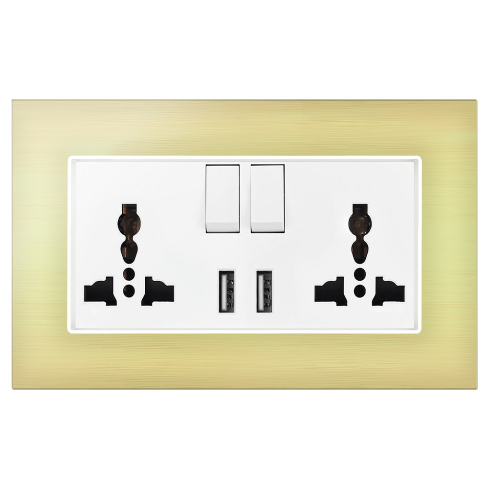 146 Type 3 Pin Universal Switched Socket with 2 USB Chargers - White
