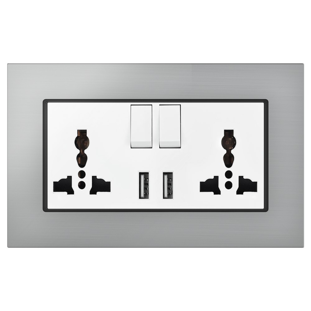 146 Type 3 Pin Universal Switched Socket with 2 USB Chargers - White
