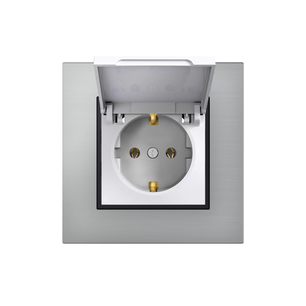 Single Socket Outlet with Side Earth with Lid - White