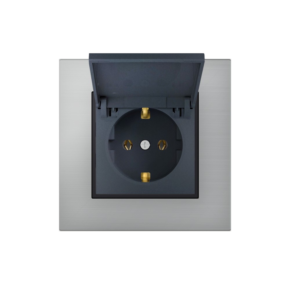 Single Socket Outlet with Side Earth with Lid - Anthracite