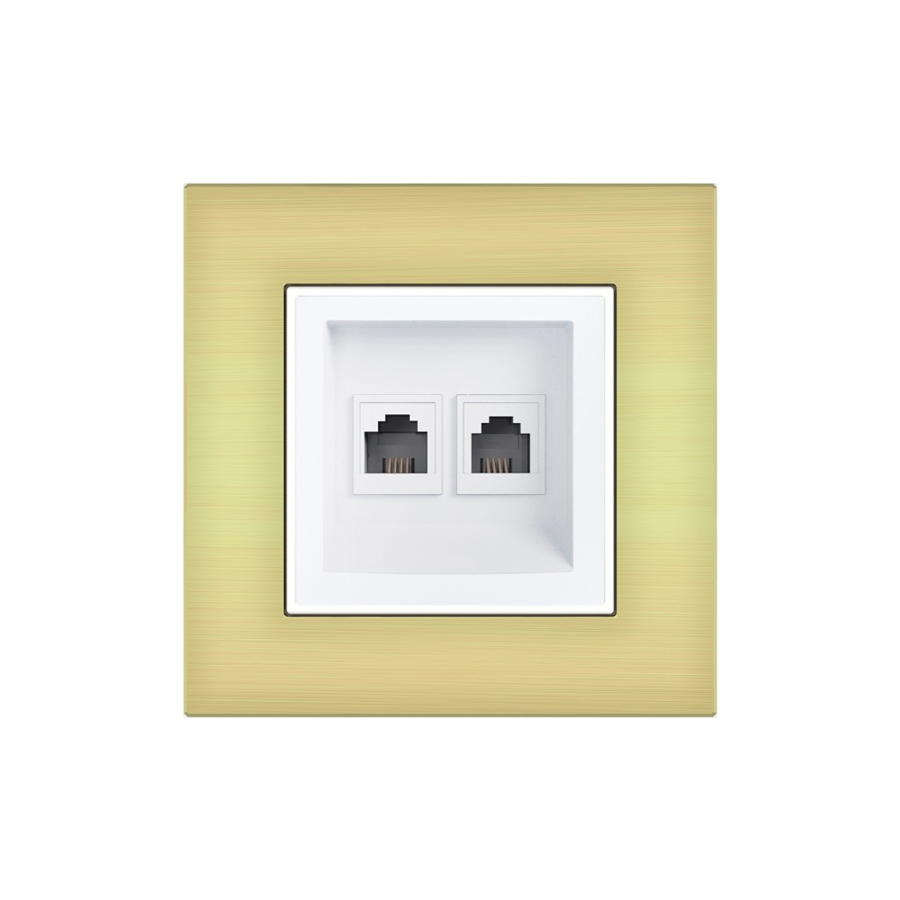 Double RJ11 Telephone Socket, 4 Contacts  - White