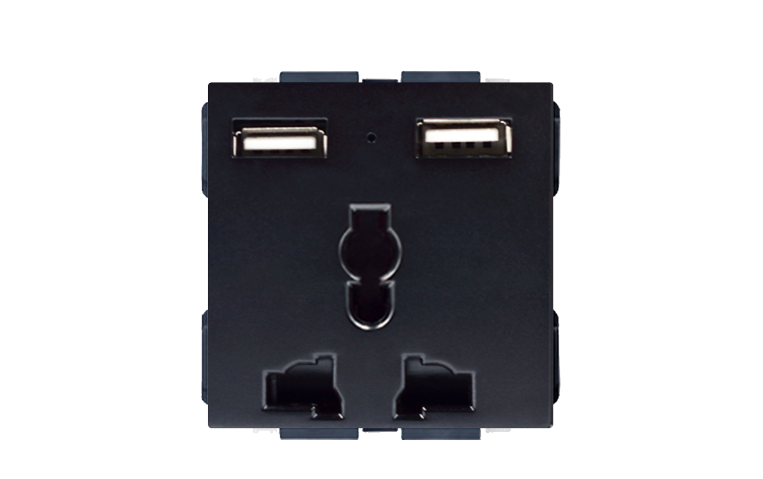 3 Pin Universal Socket with 2 USB Charger - Black
