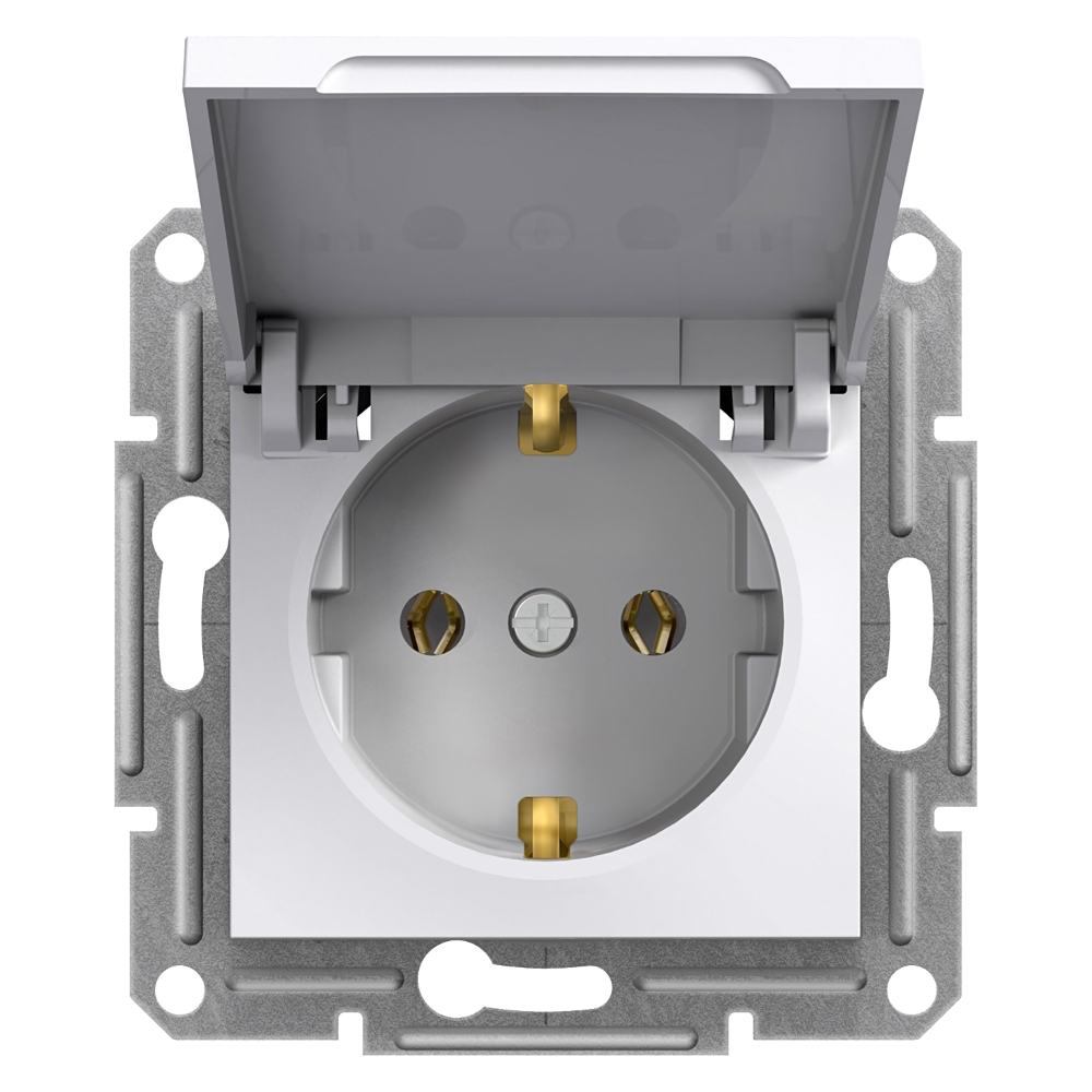 Single Socket Outlet with Side Earth with Lid - White