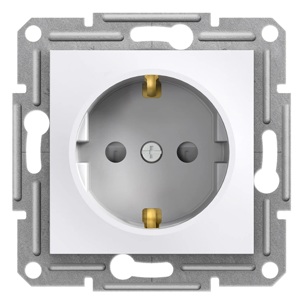 Single Socket Outlet with Side Earth with Shutters - White