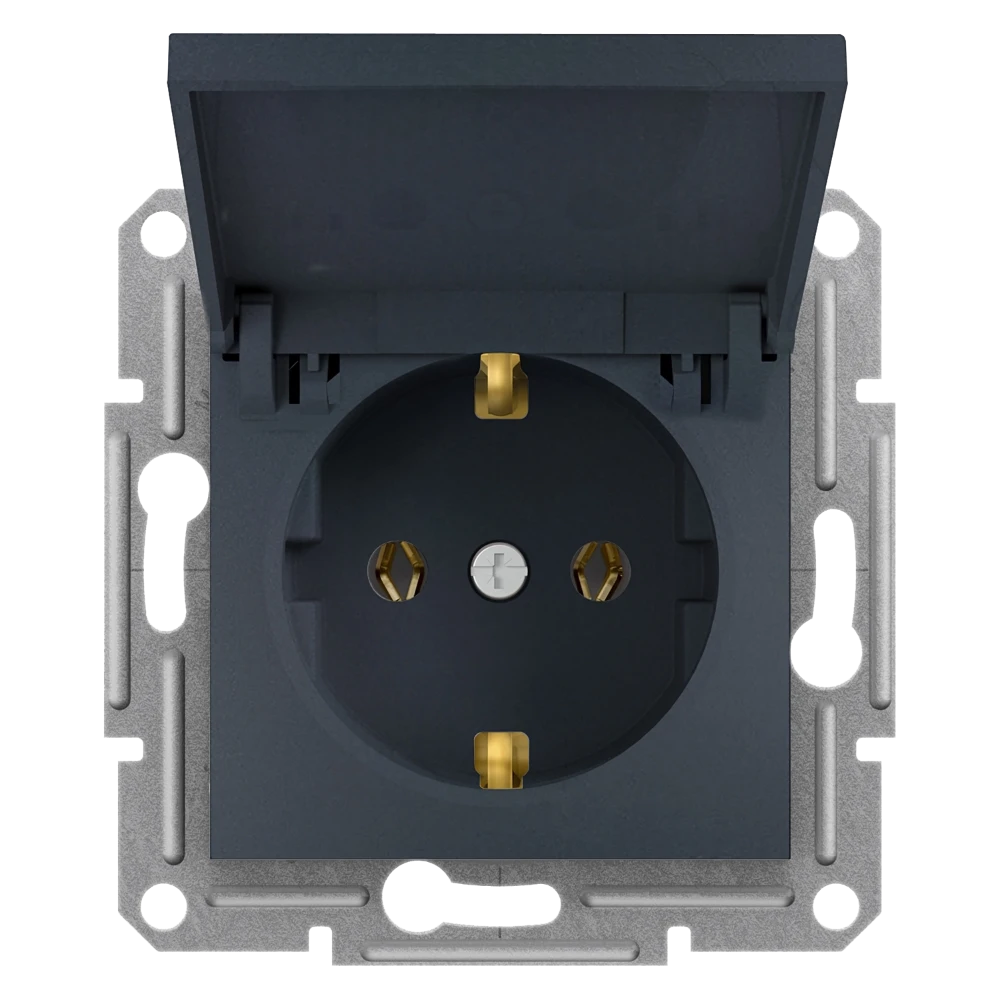 Single Socket Outlet with Side Earth with Lid - Anthracite