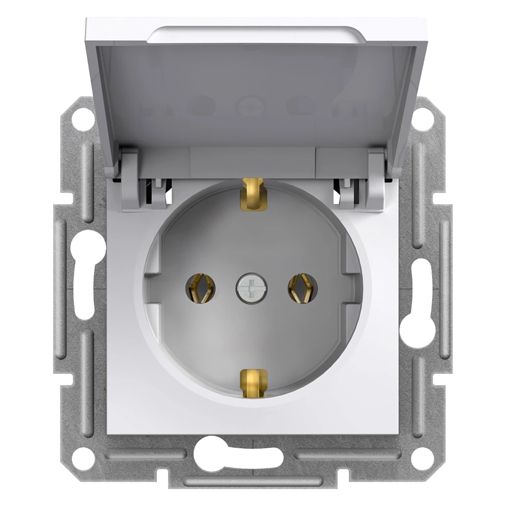 Single Socket Outlet with Side Earth with Lid - White