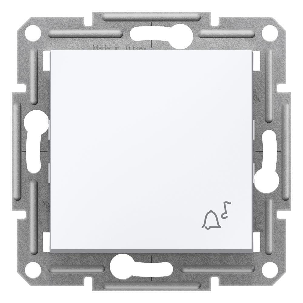 1 Pole Push Button with Bell Icon - White