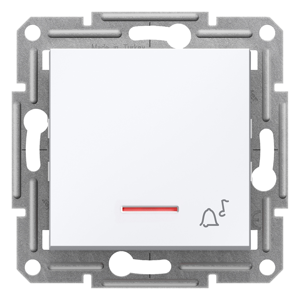 1 Pole Push Button with Locator Light and Bell Icon - White