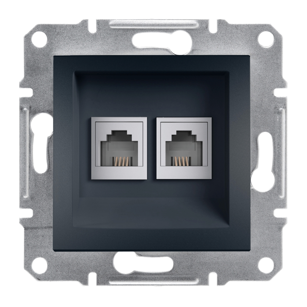 Double RJ11 Telephone Socket, 4 Contacts - Anthracite
