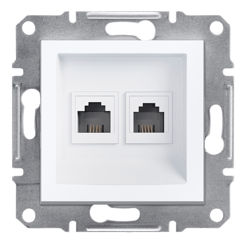 Double RJ11 Telephone Socket, 4 Contacts - White