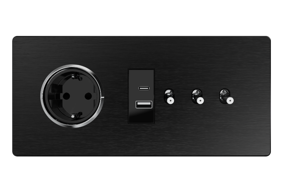 7M Round Socket + USB-C + 3 Toggle + Blank Module – Aluminium Black
